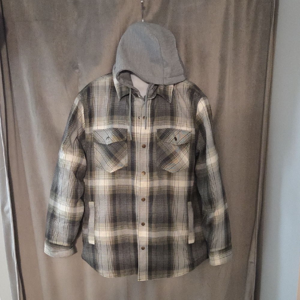 NWOT Dakota Large(oversized) Men's Gray Plaid Hooded Shirt Jacket
